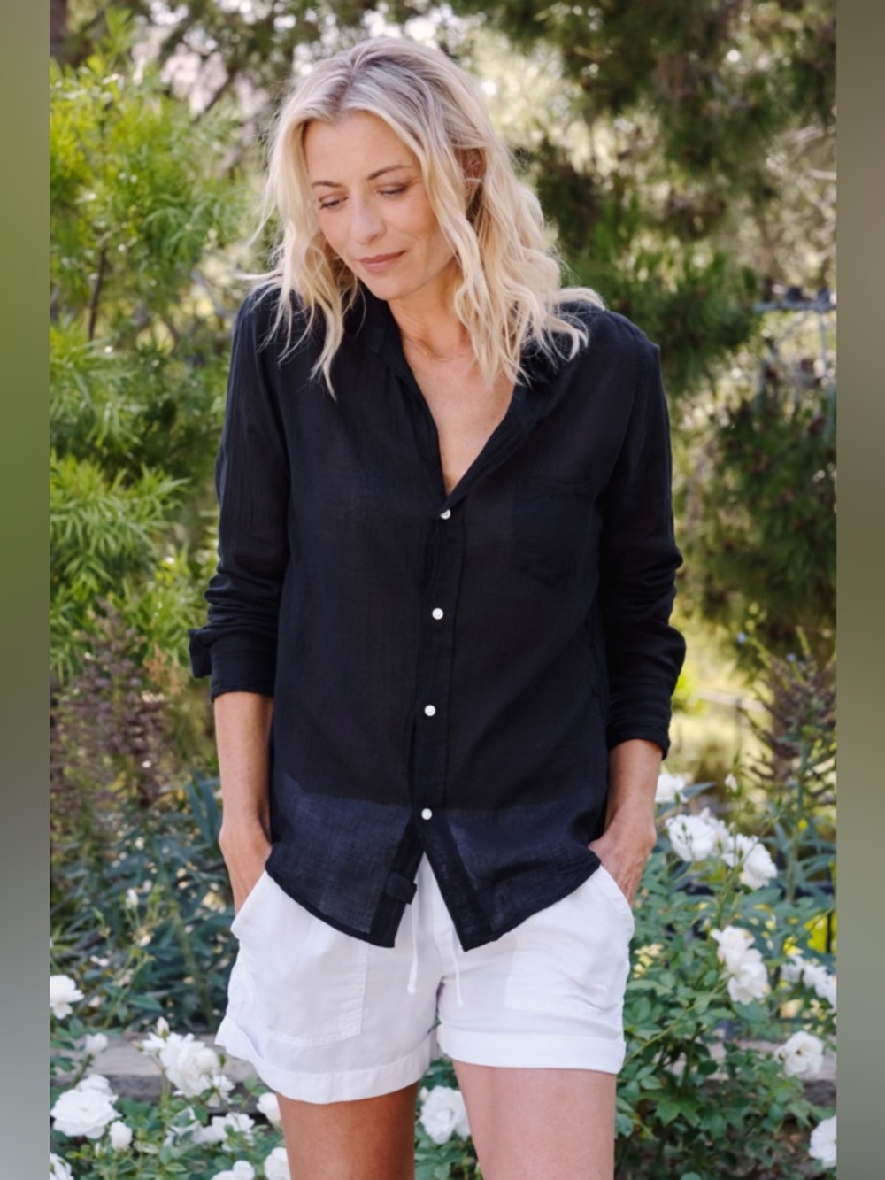 FRANK & EILEEN Barry Black Cotton Voile Button Down Shirt Size Small